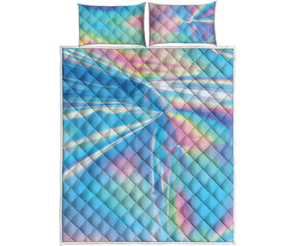 Blue Holographic Print Quilt Bed Set