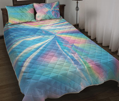Blue Holographic Print Quilt Bed Set