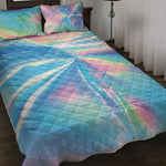 Blue Holographic Print Quilt Bed Set