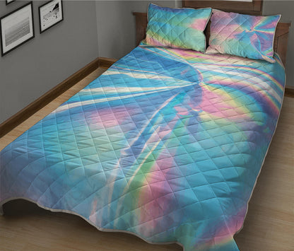 Blue Holographic Print Quilt Bed Set