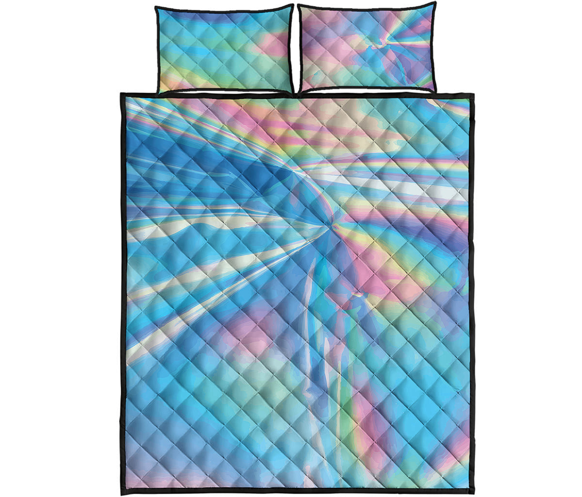 Blue Holographic Print Quilt Bed Set
