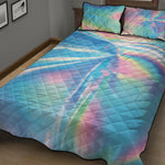 Blue Holographic Print Quilt Bed Set