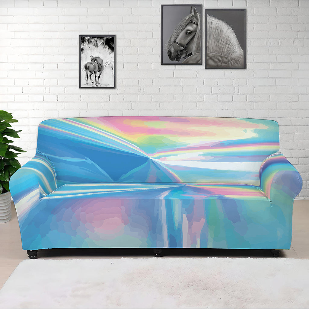 Blue Holographic Print Sofa Cover