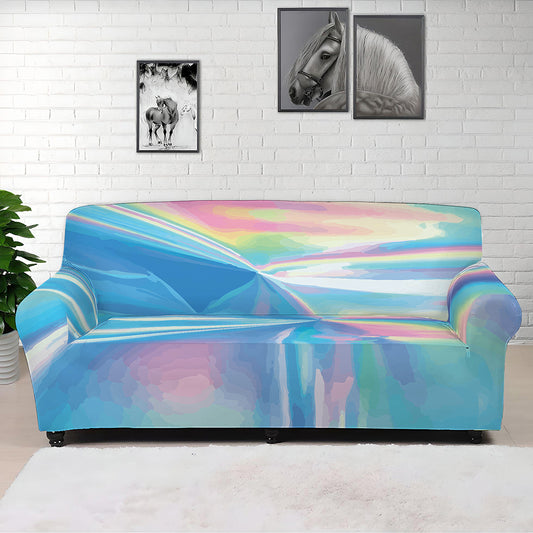 Blue Holographic Print Sofa Cover