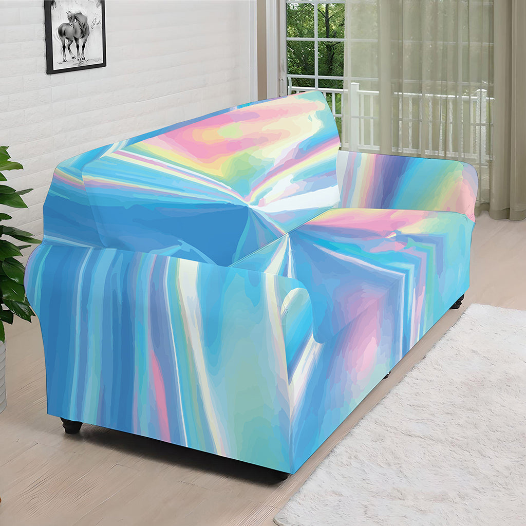 Blue Holographic Print Sofa Cover