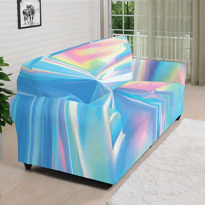 Blue Holographic Print Sofa Cover