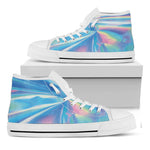 Blue Holographic Print White High Top Shoes