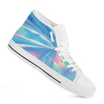 Blue Holographic Print White High Top Shoes