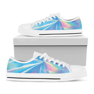 Blue Holographic Print White Low Top Shoes