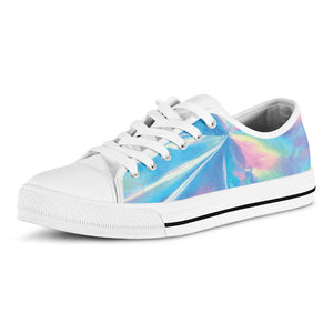 Blue Holographic Print White Low Top Shoes