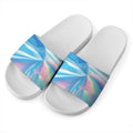 Blue Holographic Print White Slide Sandals