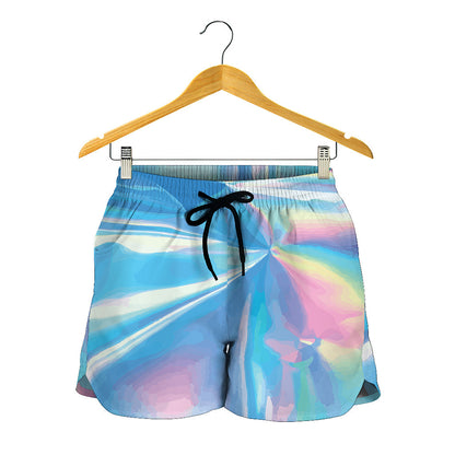Blue Holographic Print Women's Shorts