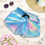 Blue Holographic Print Women's Shorts