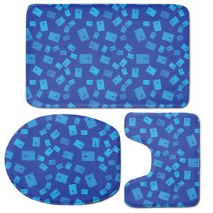 Blue Holy Bible Pattern Print 3 Piece Bath Mat Set