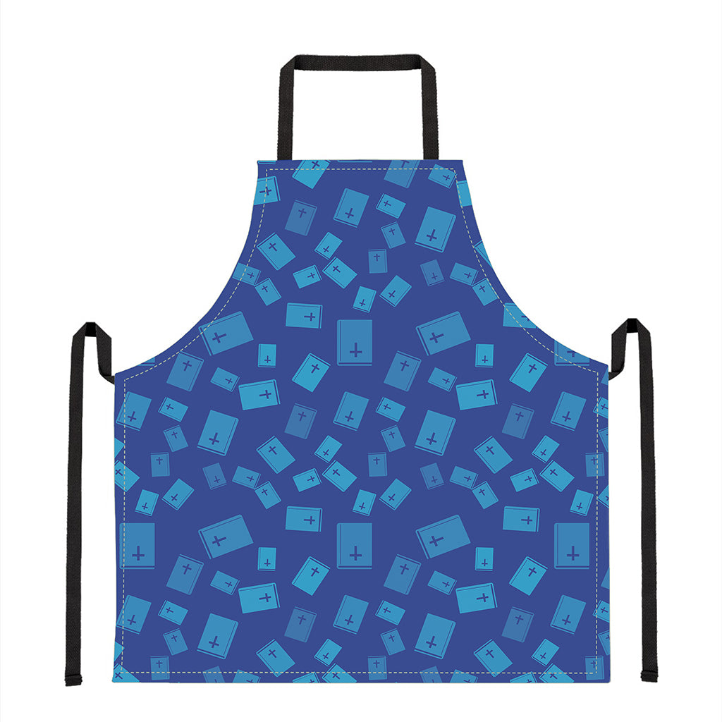 Blue Holy Bible Pattern Print Apron