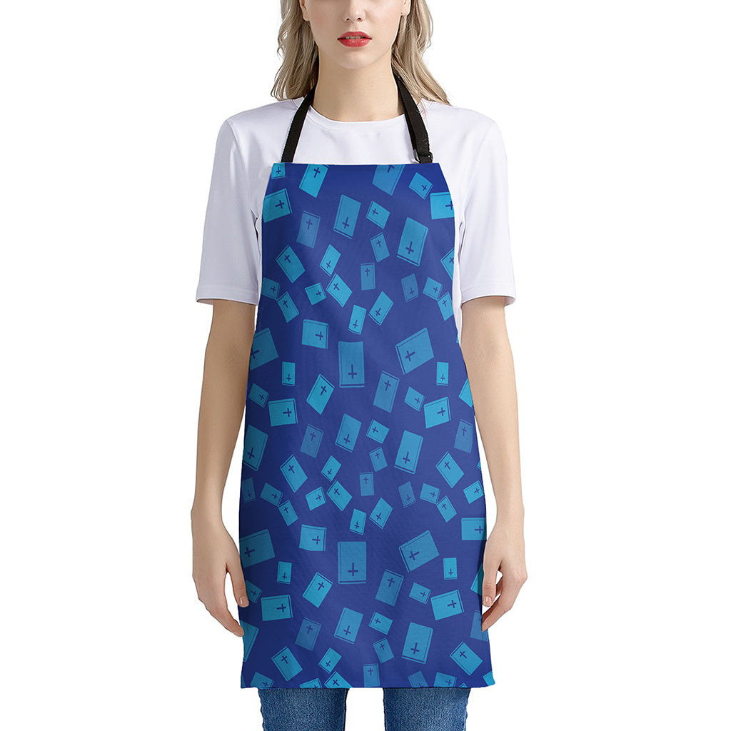 Blue Holy Bible Pattern Print Apron