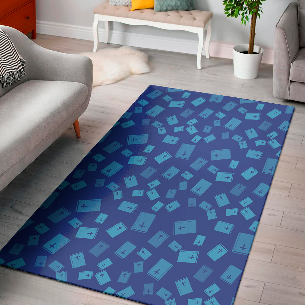 Blue Holy Bible Pattern Print Area Rug