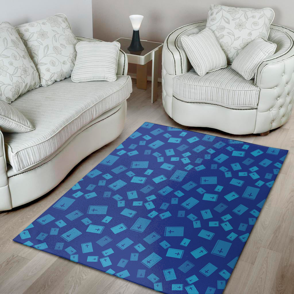 Blue Holy Bible Pattern Print Area Rug