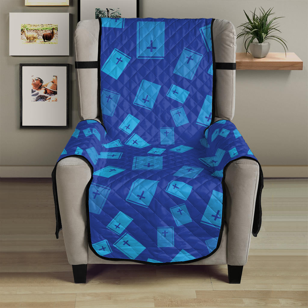 Blue Holy Bible Pattern Print Armchair Protector