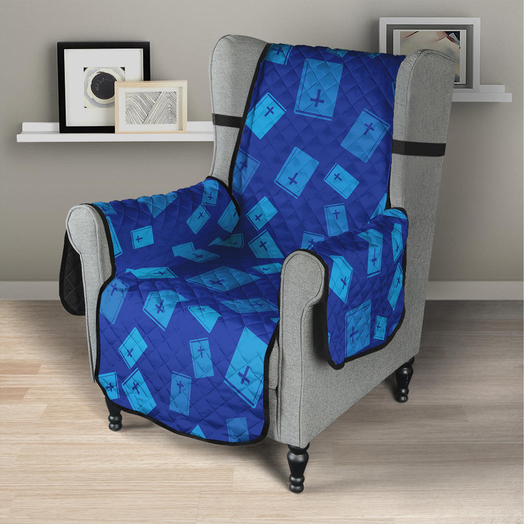 Blue Holy Bible Pattern Print Armchair Protector