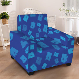 Blue Holy Bible Pattern Print Armchair Slipcover