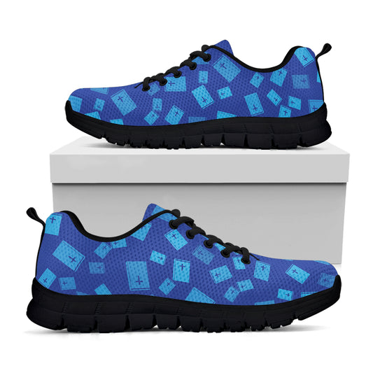 Blue Holy Bible Pattern Print Black Sneakers