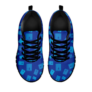 Blue Holy Bible Pattern Print Black Sneakers