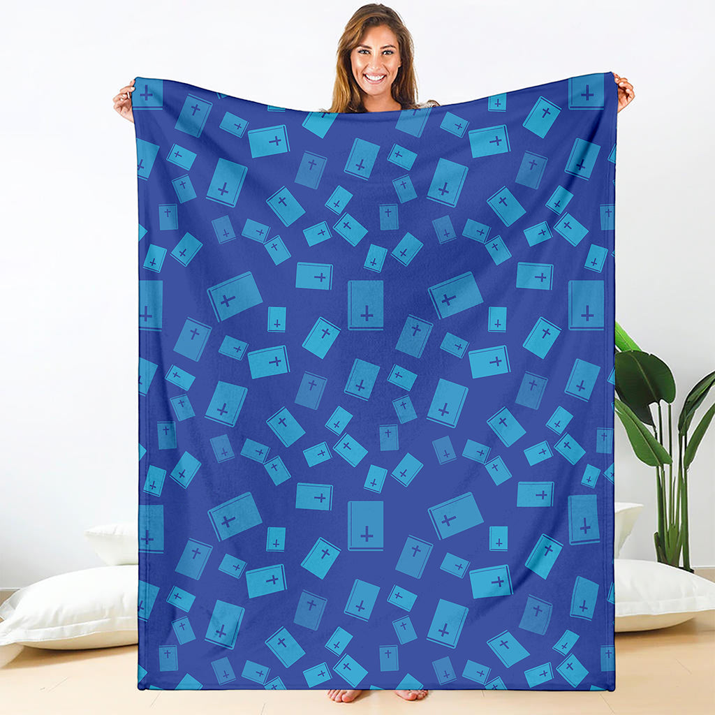 Blue Holy Bible Pattern Print Blanket