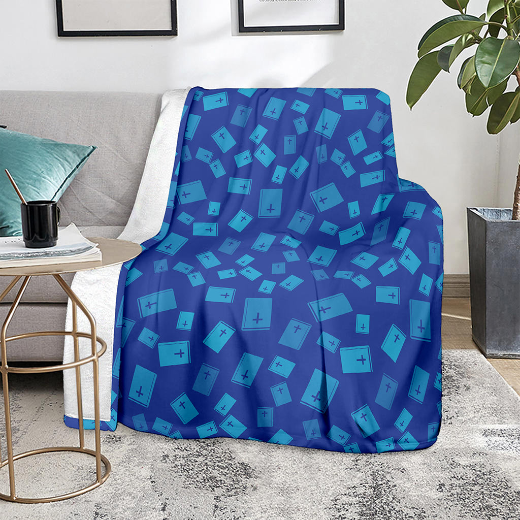 Blue Holy Bible Pattern Print Blanket