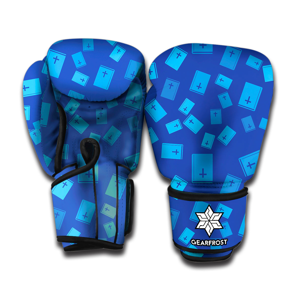 Blue Holy Bible Pattern Print Boxing Gloves