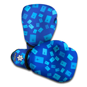 Blue Holy Bible Pattern Print Boxing Gloves