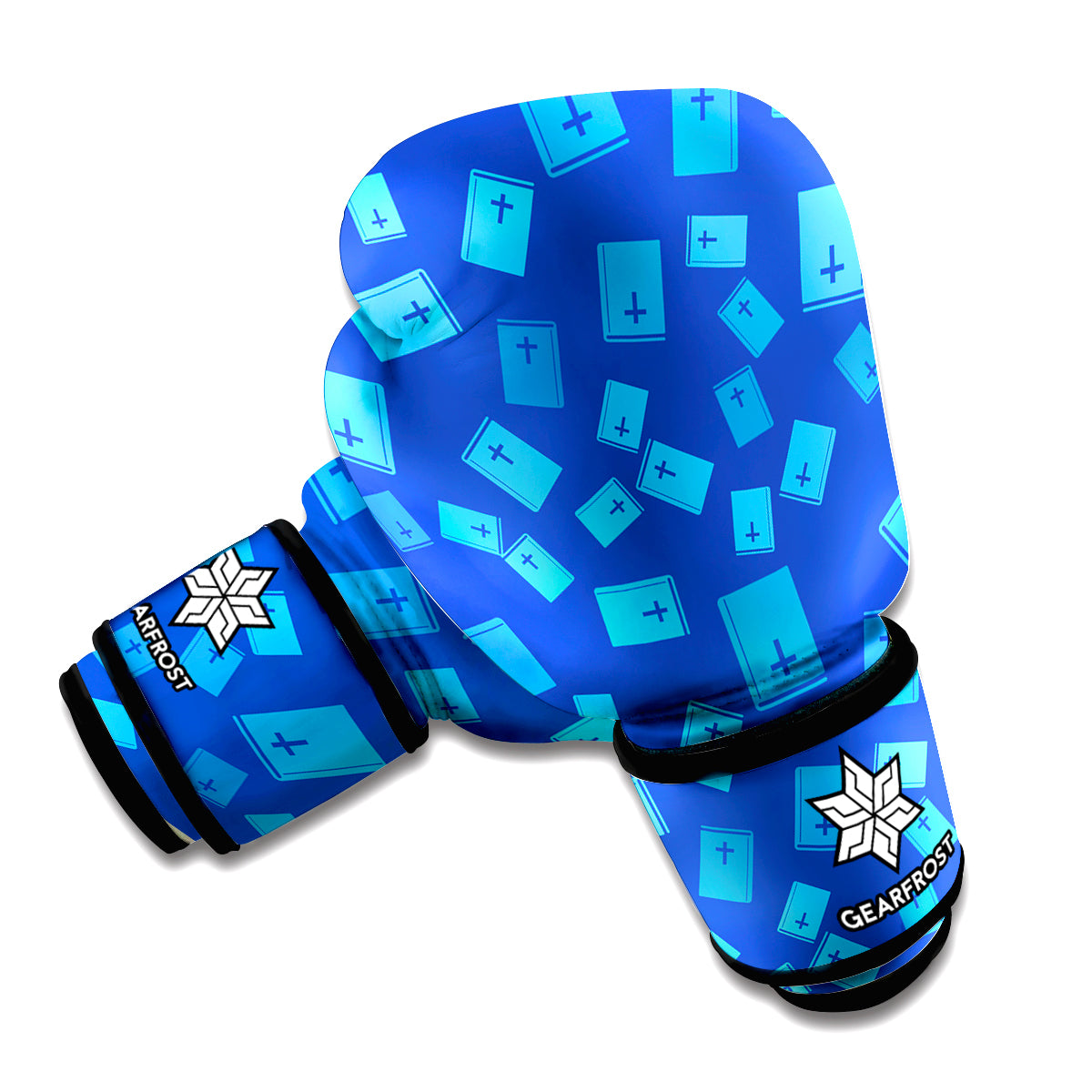 Blue Holy Bible Pattern Print Boxing Gloves