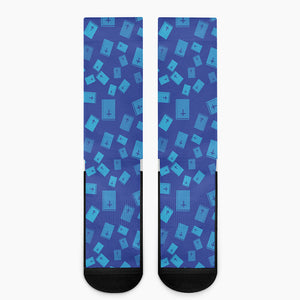 Blue Holy Bible Pattern Print Crew Socks