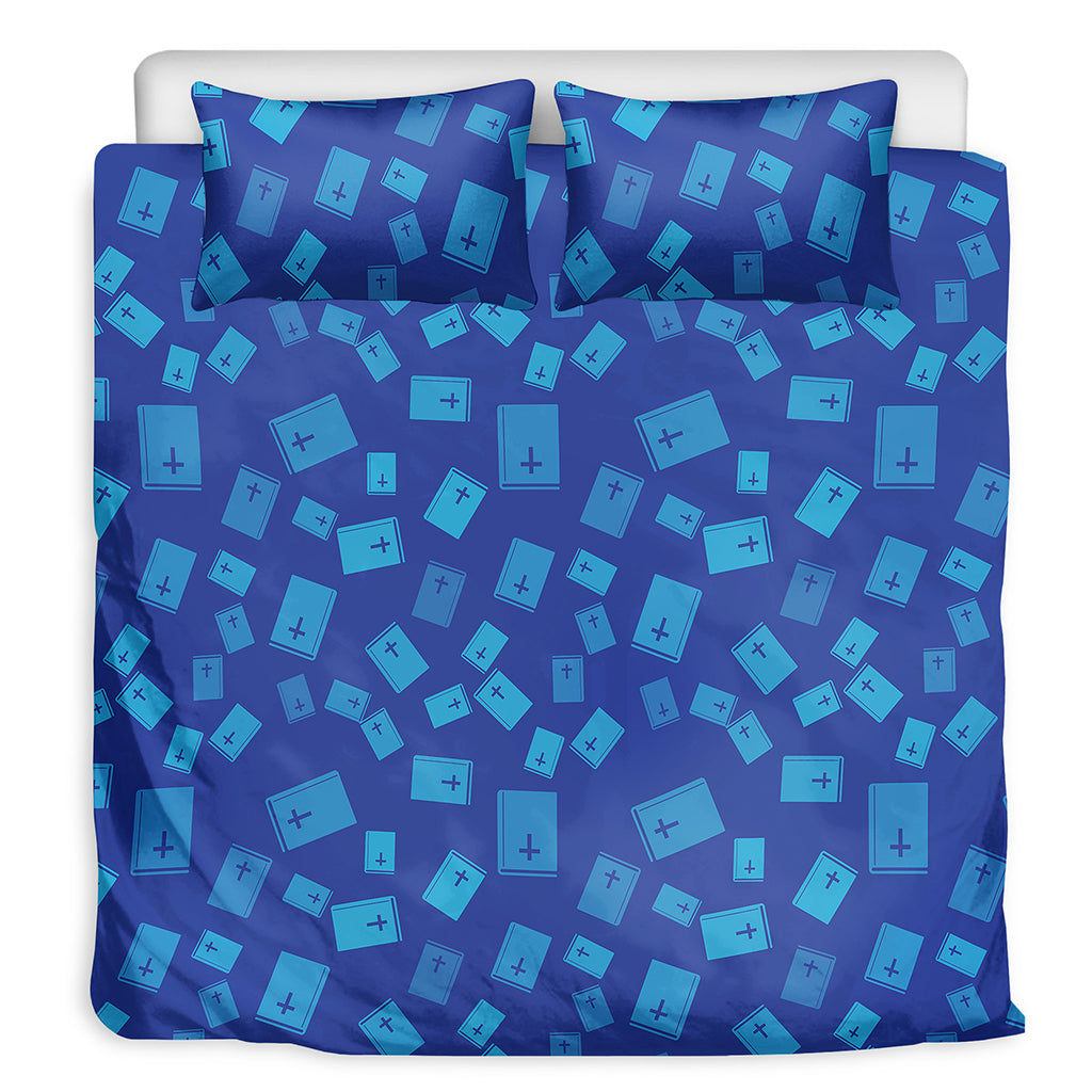 Blue Holy Bible Pattern Print Duvet Cover Bedding Set