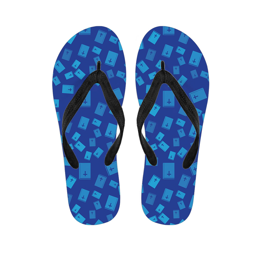 Blue Holy Bible Pattern Print Flip Flops