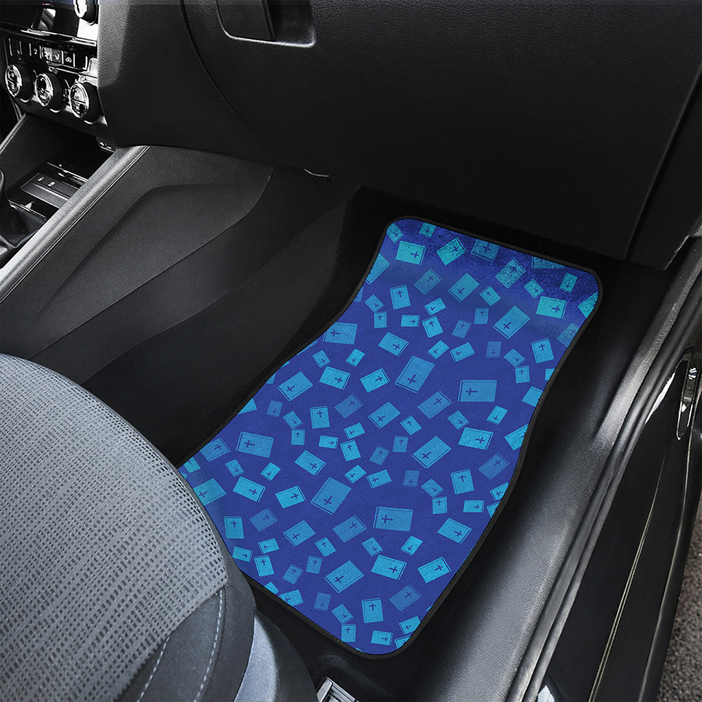 Blue Holy Bible Pattern Print Front and Back Car Floor Mats