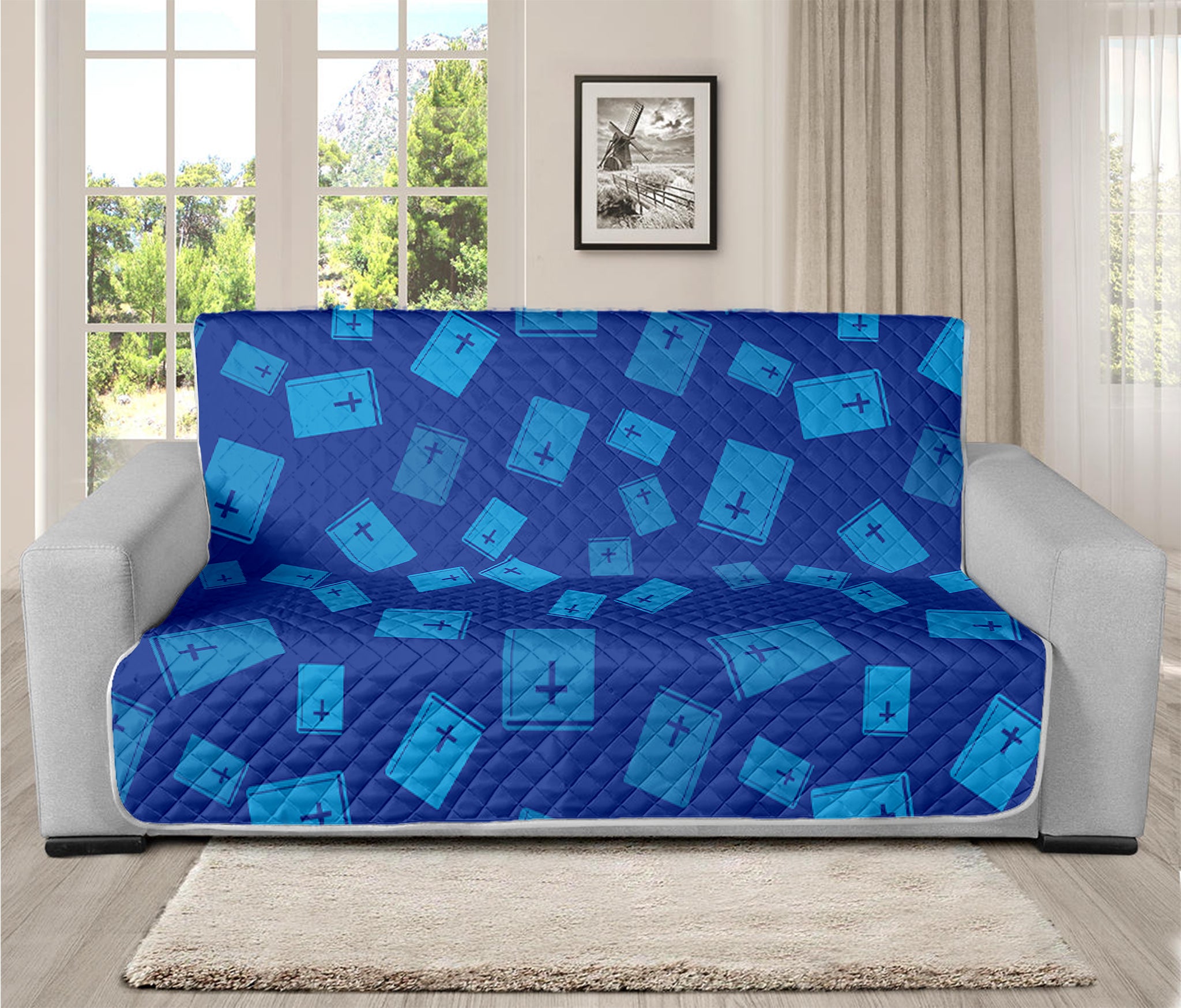 Blue Holy Bible Pattern Print Futon Protector