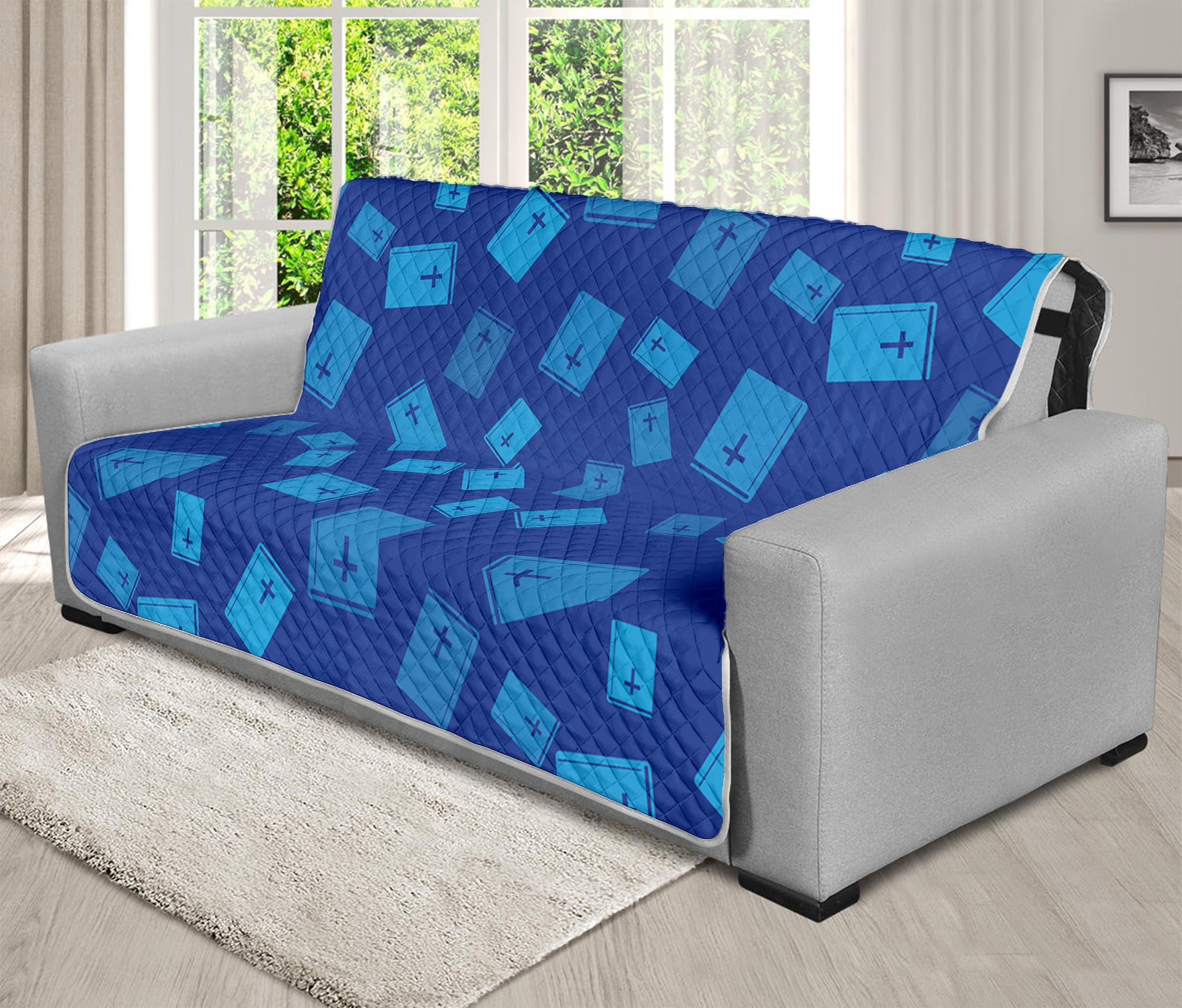 Blue Holy Bible Pattern Print Futon Protector