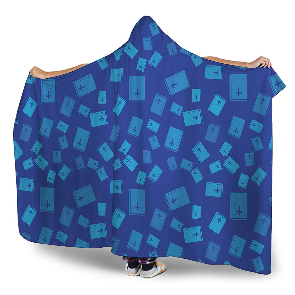 Blue Holy Bible Pattern Print Hooded Blanket