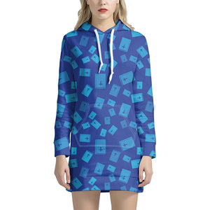 Blue Holy Bible Pattern Print Hoodie Dress