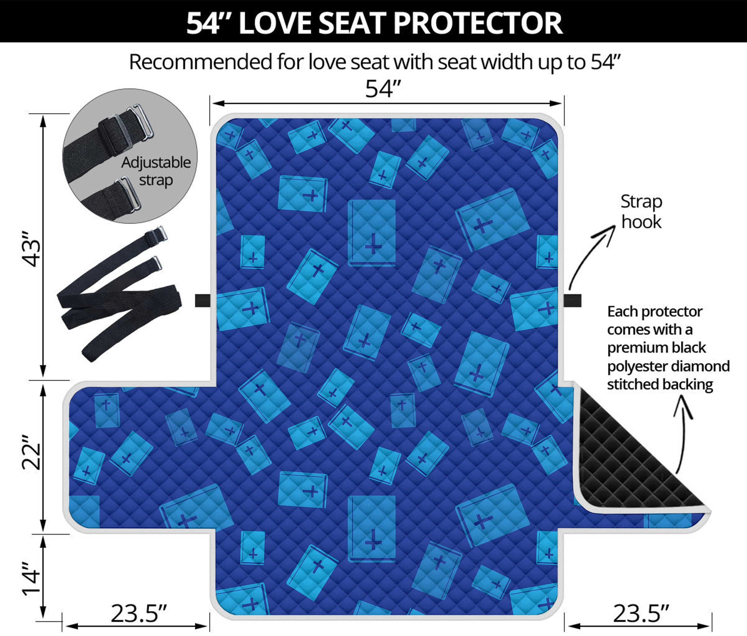 Blue Holy Bible Pattern Print Loveseat Protector