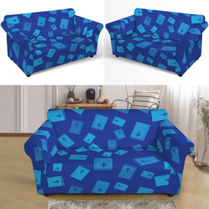 Blue Holy Bible Pattern Print Loveseat Slipcover