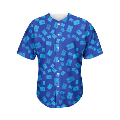 Blue Holy Bible Pattern Print Men's Baseball Jersey