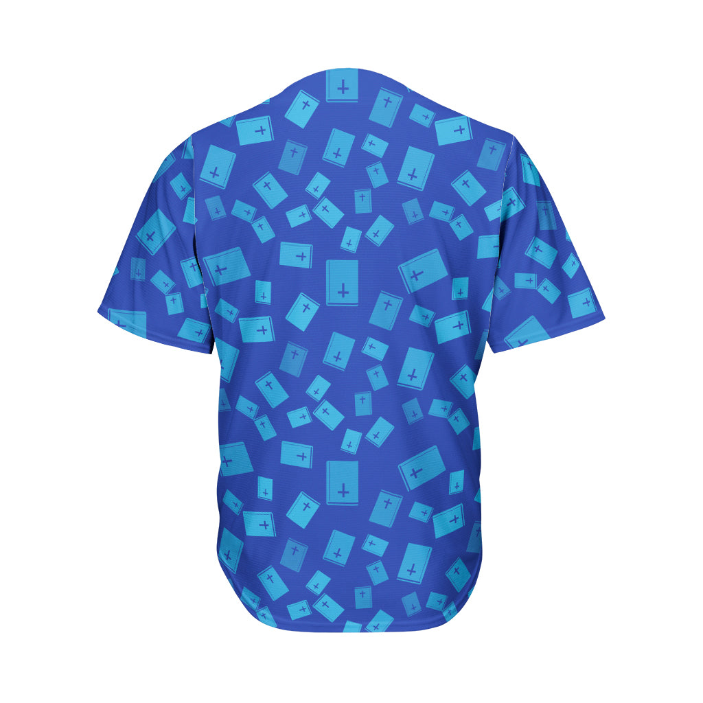Blue Holy Bible Pattern Print Men's Baseball Jersey