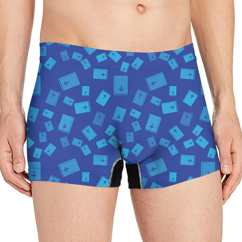 Blue Holy Bible Pattern Print Men's Boxer Briefs