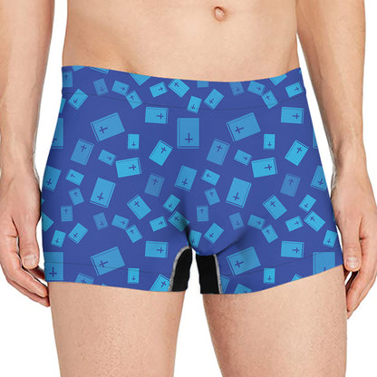 Blue Holy Bible Pattern Print Men's Boxer Briefs