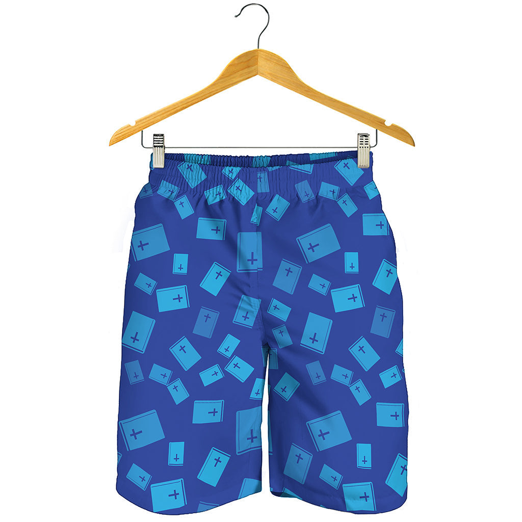 Blue Holy Bible Pattern Print Men's Shorts