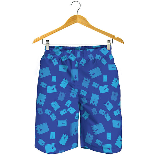 Blue Holy Bible Pattern Print Men's Shorts
