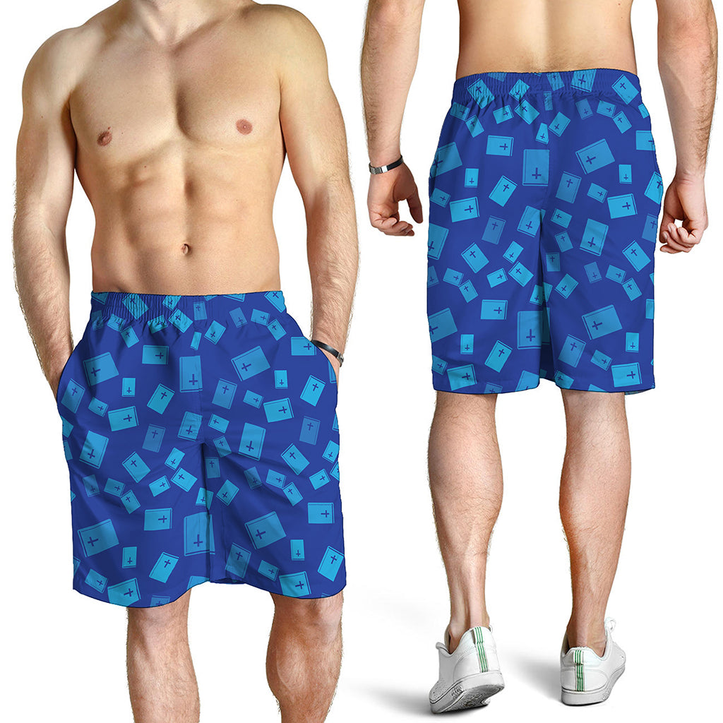 Blue Holy Bible Pattern Print Men's Shorts