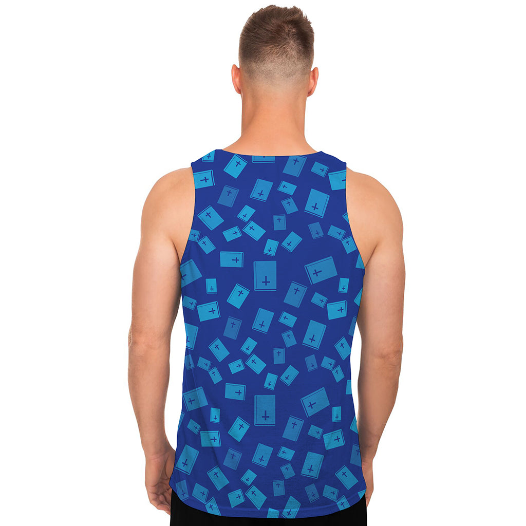 Blue Holy Bible Pattern Print Men's Tank Top